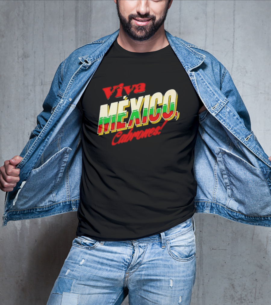 Viva México Cabrones Tricolor 3D Block Lettering T-Shirt