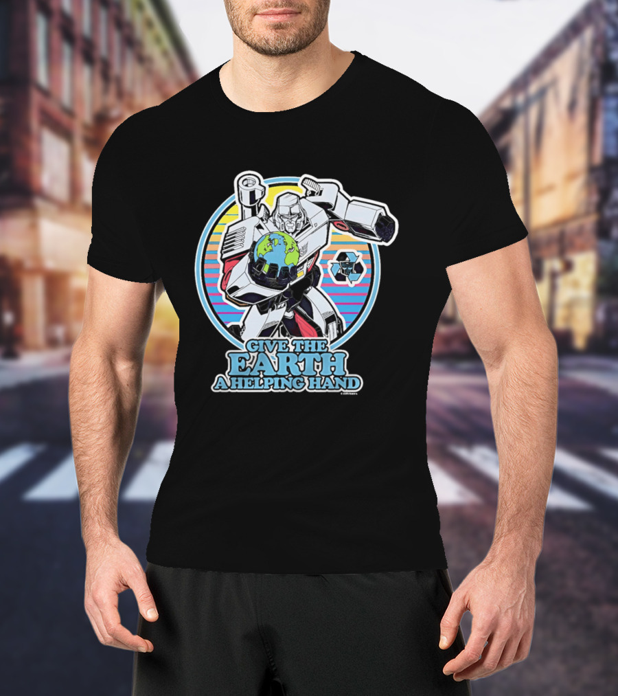 Give The Earth A Helping Hand Megatron With Recycling Symbol Transformers T-Shirt