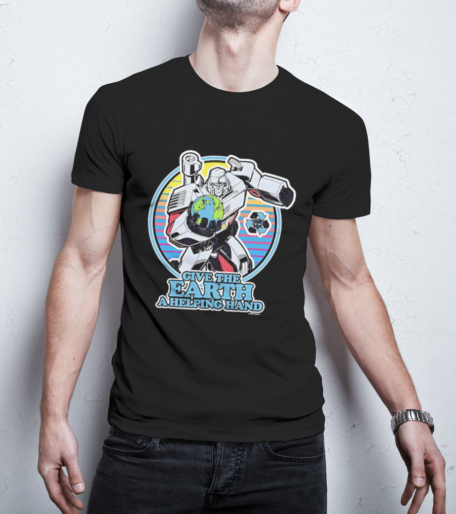 Give The Earth A Helping Hand Megatron With Recycling Symbol Transformers T-Shirt