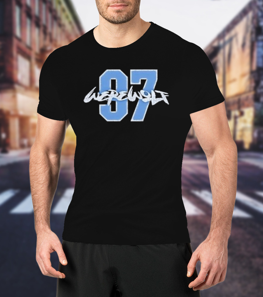 Werewolf 97 Blue Athletic Jersey Number Distressed T-Shirt