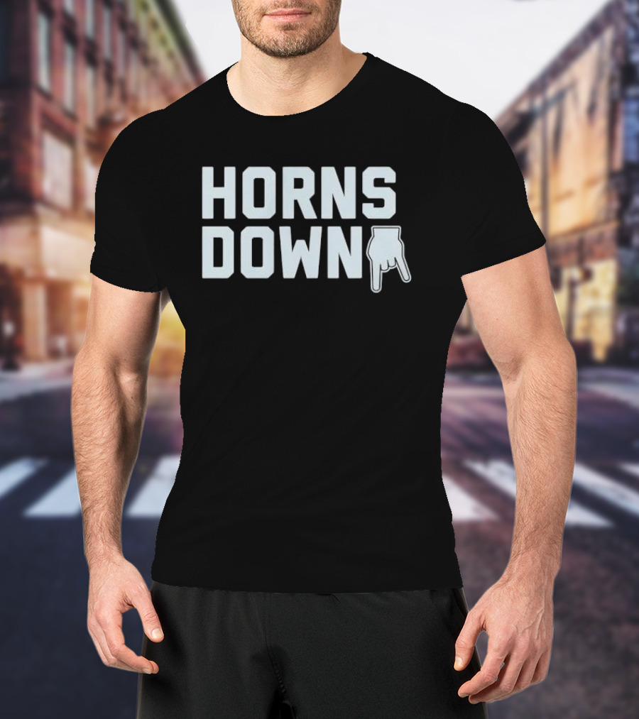 Horns Down Hand Gesture Block Lettering Pointing Finger Sign T-Shirt