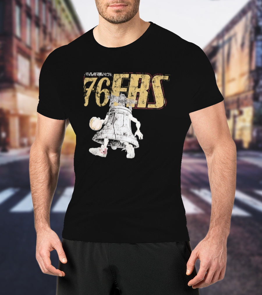 Philadelphia 76ers Distressed Liberty Bell Dribbling Basketball T-Shirt