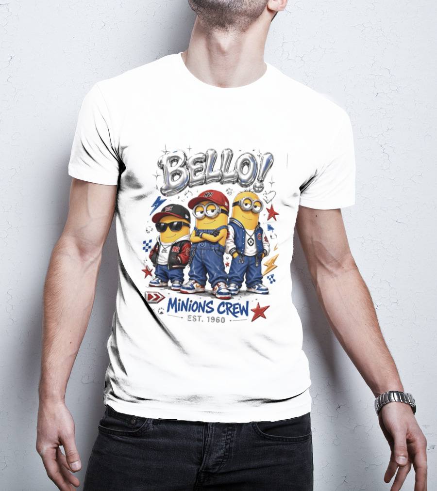 Bello Minions Crew Est 1960 Hip Hop Style Graphic With Stars And Lightning Bolts T-Shirt