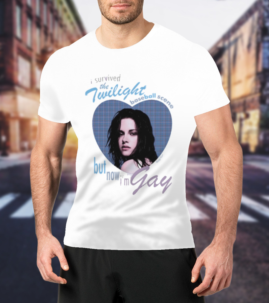 I Survived The Twilight Baseball Scene But Now I'm Gay Twilight Baseball Scene With Iconic Character In Heart Frame T-Shirt