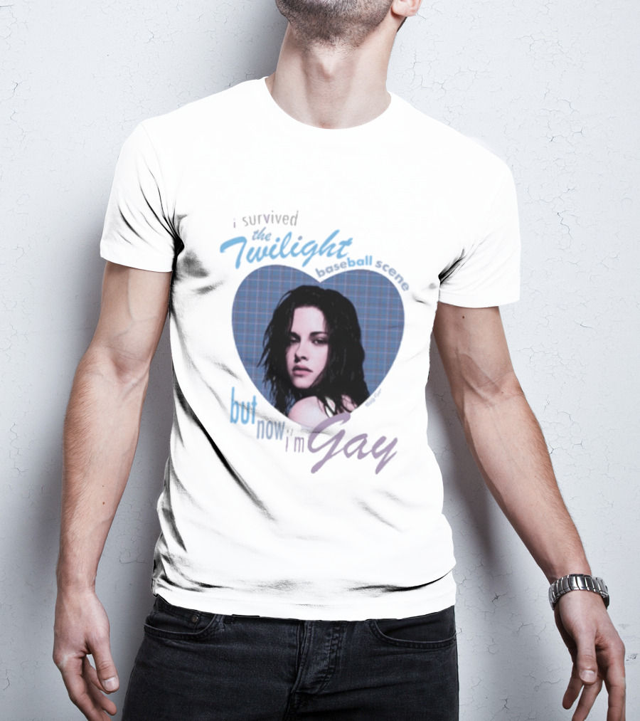 I Survived The Twilight Baseball Scene But Now I'm Gay Twilight Baseball Scene With Iconic Character In Heart Frame T-Shirt