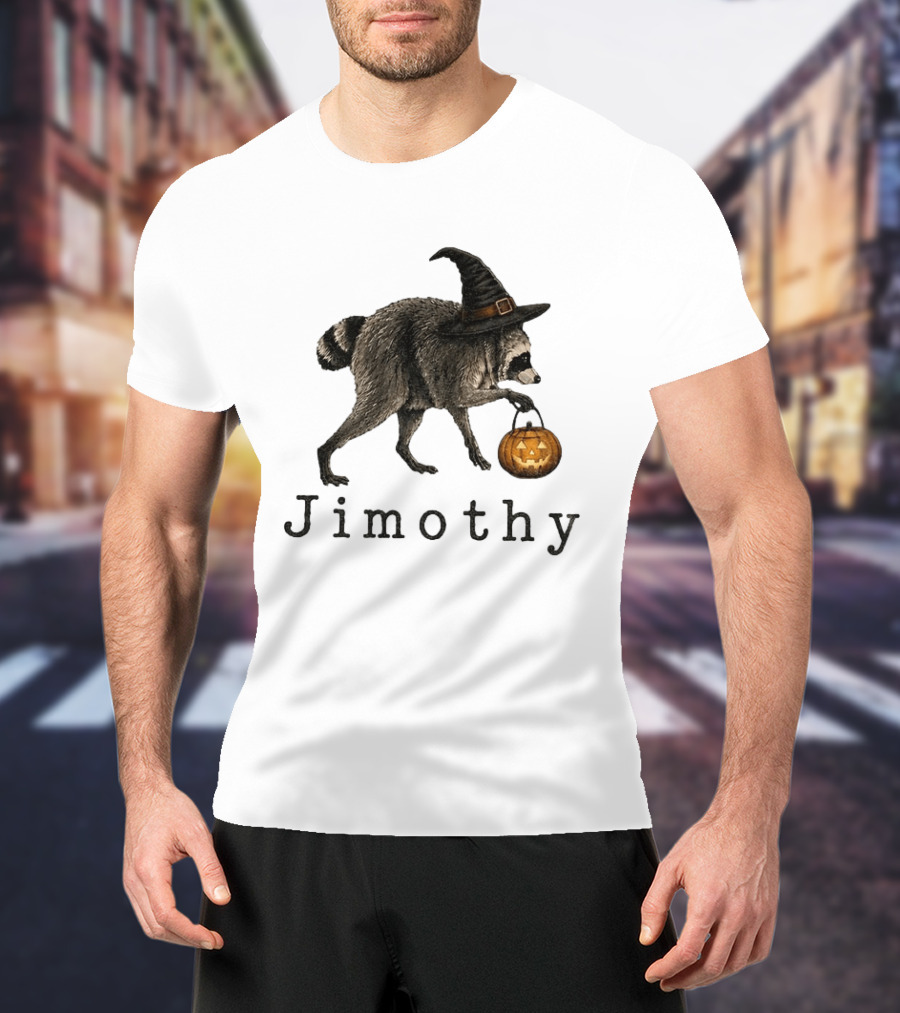 Jimothy Raccoon Witch Hat Pumpkin Candy Bucket T-Shirt