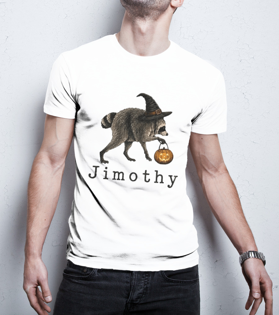Jimothy Raccoon Witch Hat Pumpkin Candy Bucket T-Shirt