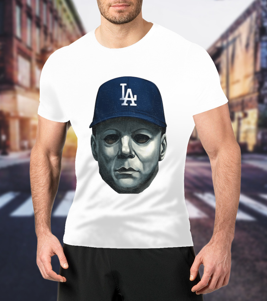Michael Myers LA Dodgers Cap Halloween Horror T-Shirt