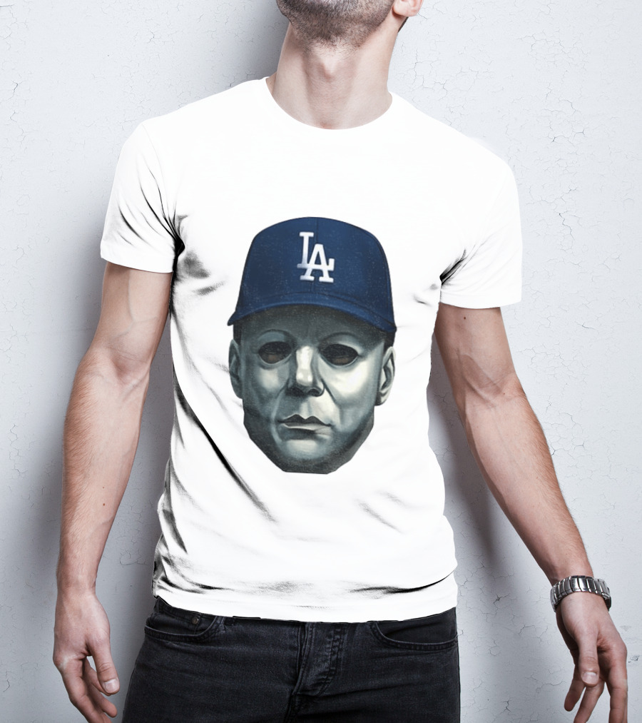 Michael Myers LA Dodgers Cap Halloween Horror T-Shirt