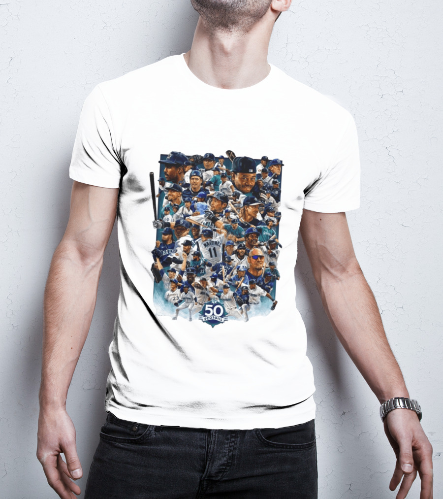 Seattle Mariners 50 Seasons Collage MLB Players Legends And Moments T-Shirt