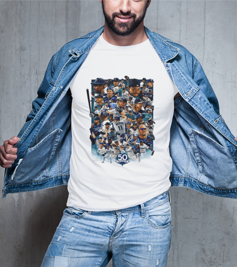 Seattle Mariners 50 Seasons Collage MLB Players Legends And Moments T-Shirt