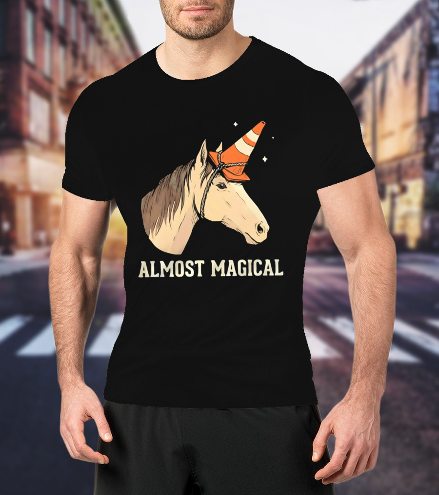 Almost Magical Horse With Traffic Cone Hat T-Shirt