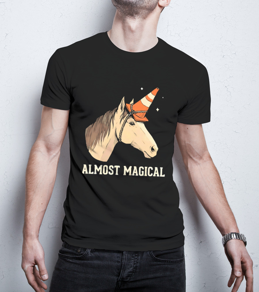 Almost Magical Horse With Traffic Cone Hat T-Shirt