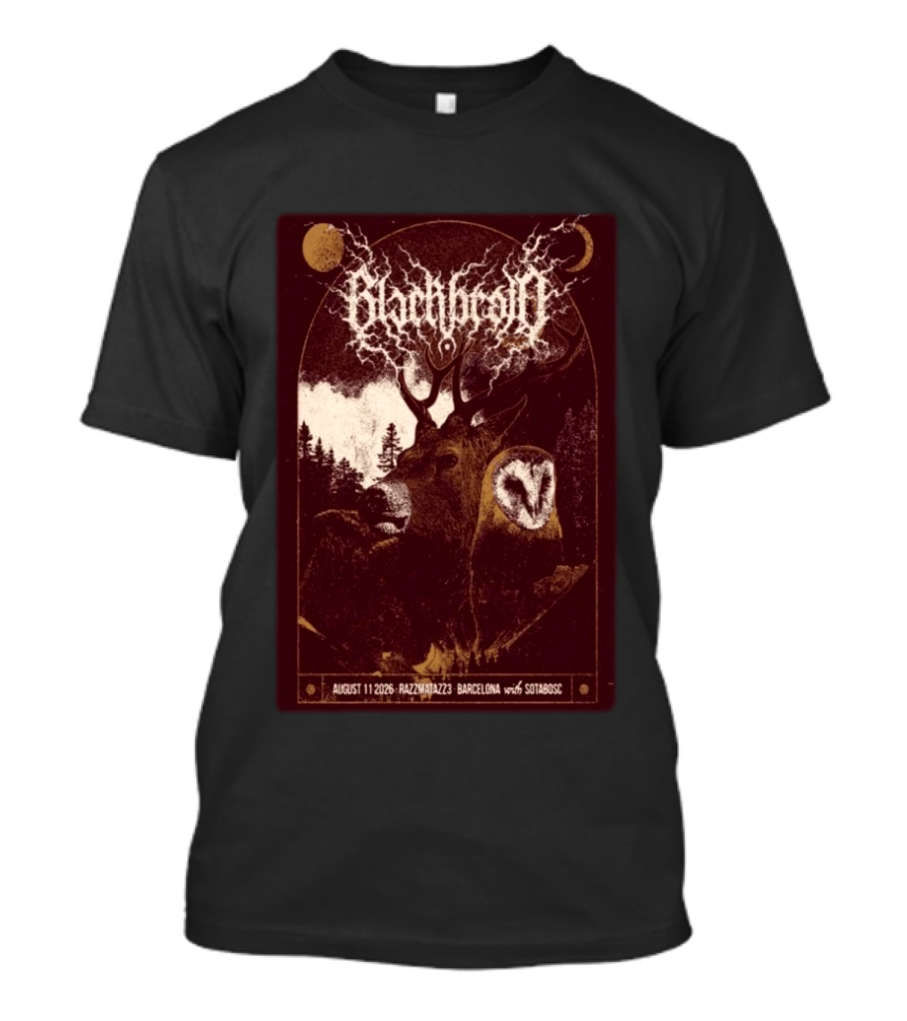 Blackbraid August 11 2026 Razzmatazz 3 Barcelona With Sotabosc Deer Owl Moon T-Shirt