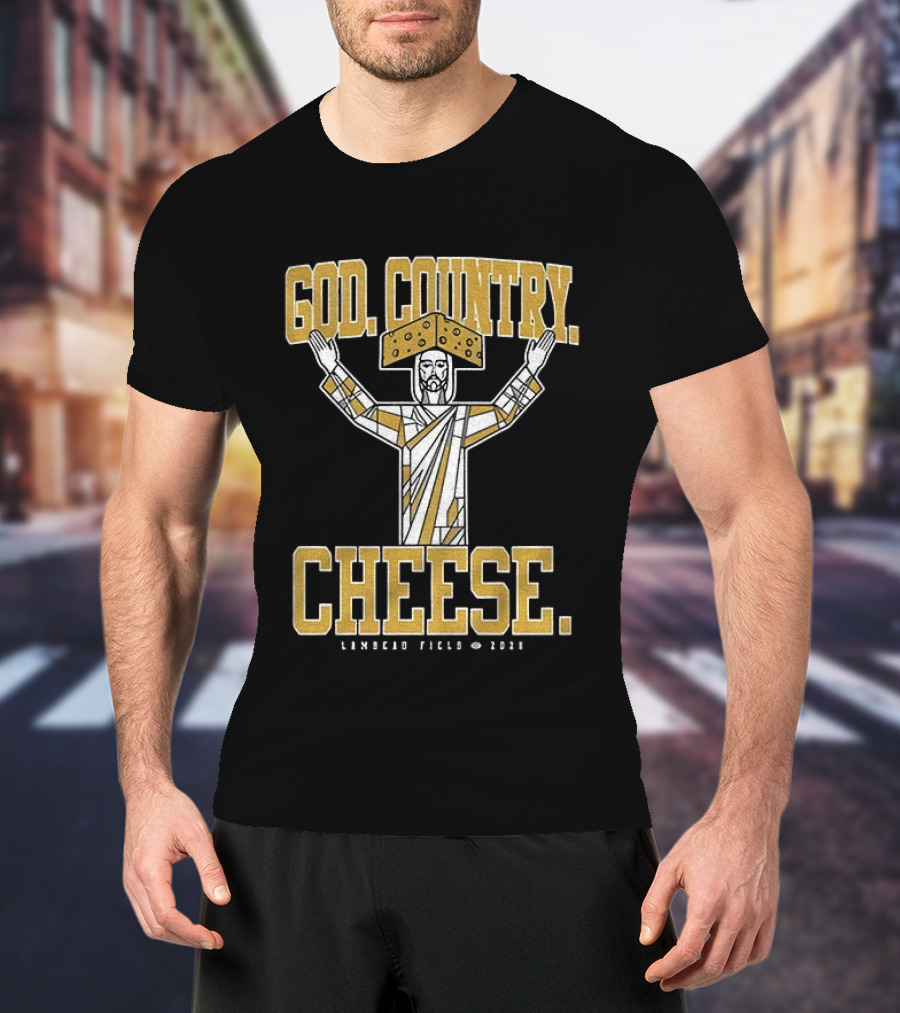 God Country Cheese Lambeau Field 2026 Jesus Statue Wearing Cheesehead T-Shirt