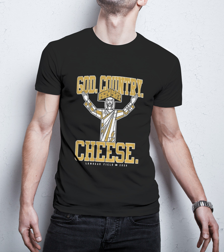 God Country Cheese Lambeau Field 2026 Jesus Statue Wearing Cheesehead T-Shirt