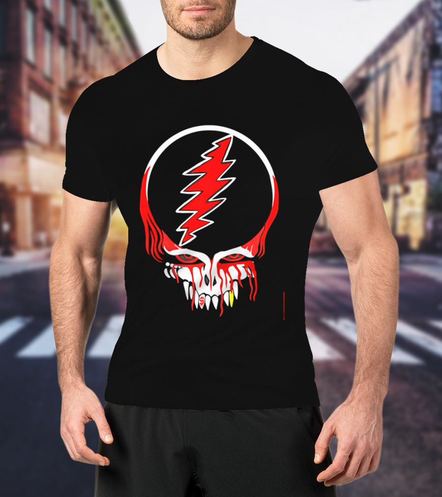 Grateful Dead Steal Your Face Skull Lightning Punk Rock Red White T-Shirt