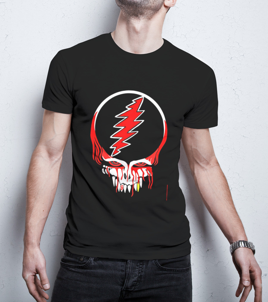 Grateful Dead Steal Your Face Skull Lightning Punk Rock Red White T-Shirt
