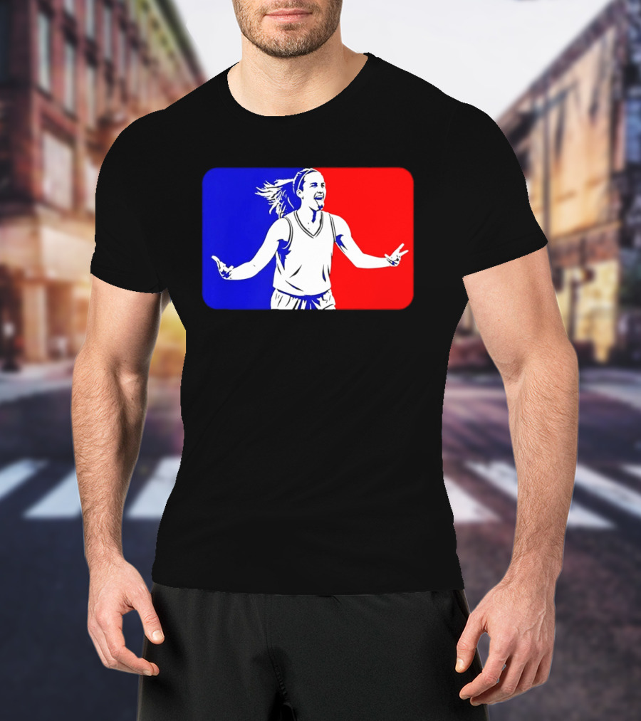 Caitlin Clark Basketball Player Silhouette In Iconic Red And Blue T-Shirt
