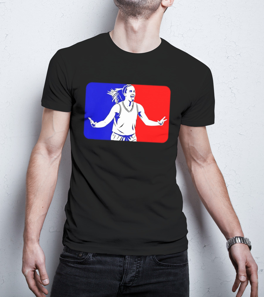 Caitlin Clark Basketball Player Silhouette In Iconic Red And Blue T-Shirt