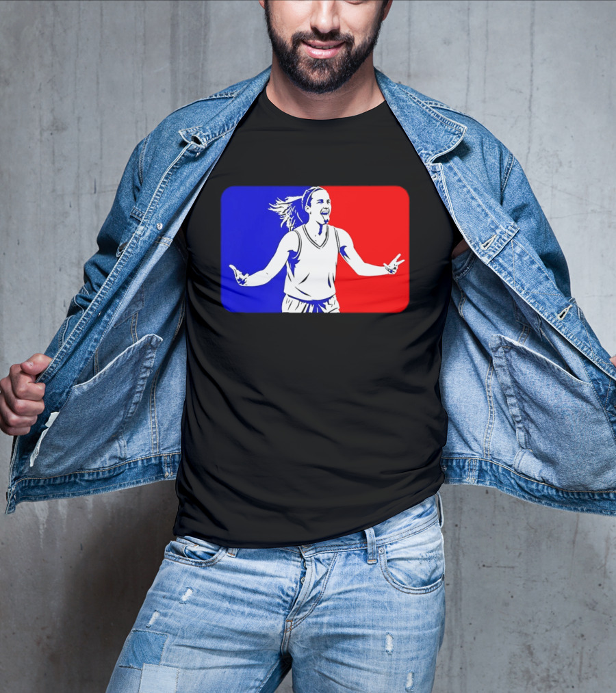 Caitlin Clark Basketball Player Silhouette In Iconic Red And Blue T-Shirt