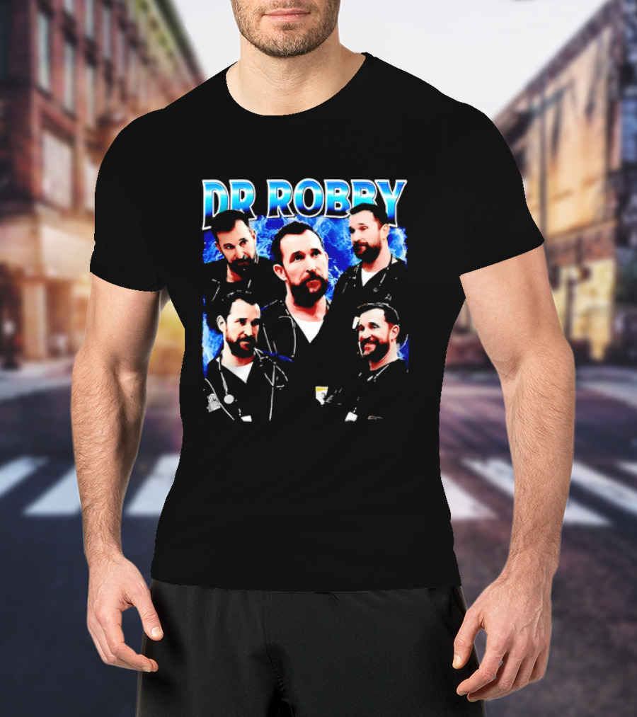 Dr Robby Bearded Male Doctor Scrubs Stethoscope Photo Collage T-Shirt