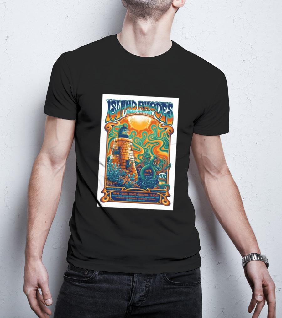 Island Rhodes Music Festival 2026 Lighthouse Octopus Art Pawtucket Rhode Island Sublime Slightly Stoopid August 15 16 T-Shirt