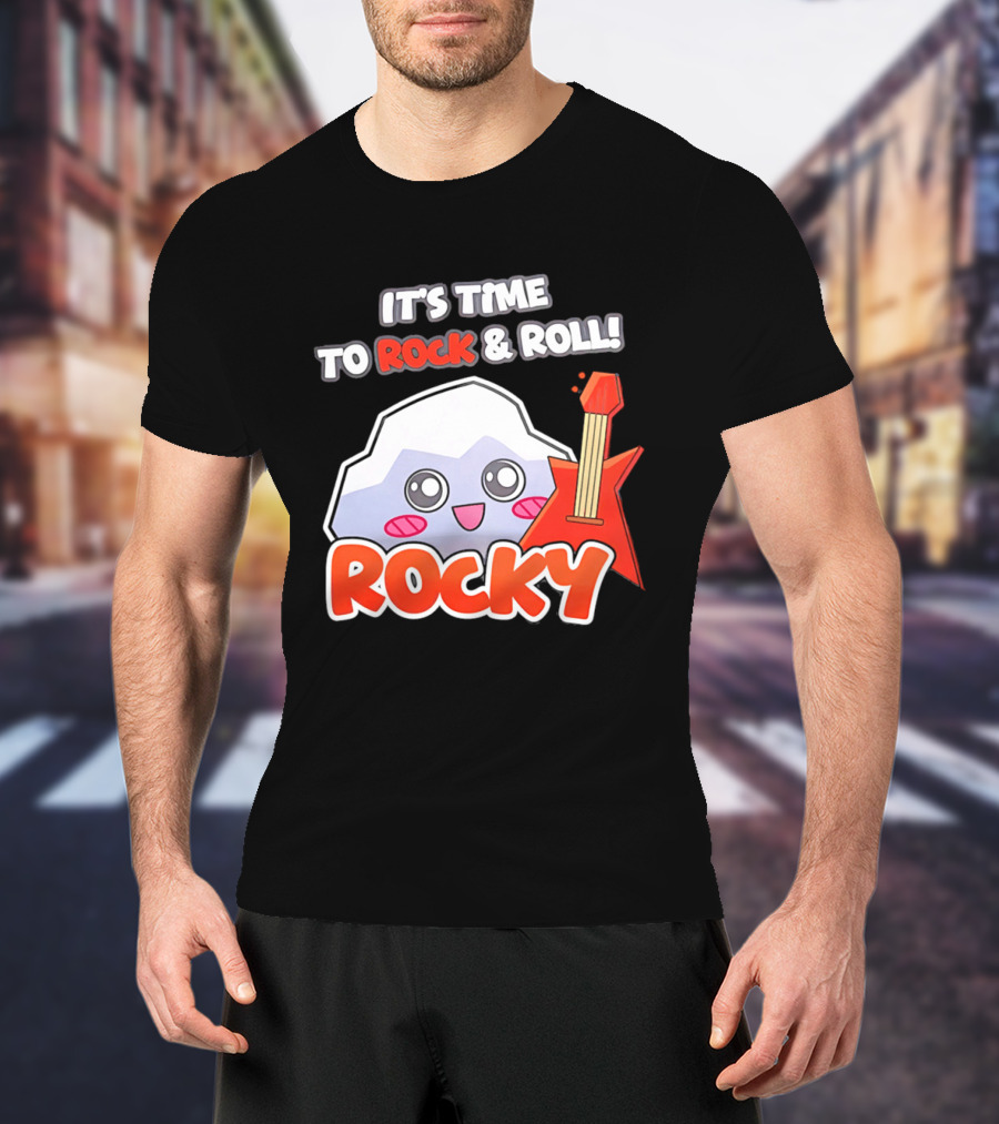 It's Time To Rock And Roll Rocky Rock With Guitar Cute Cartoon T-Shirt