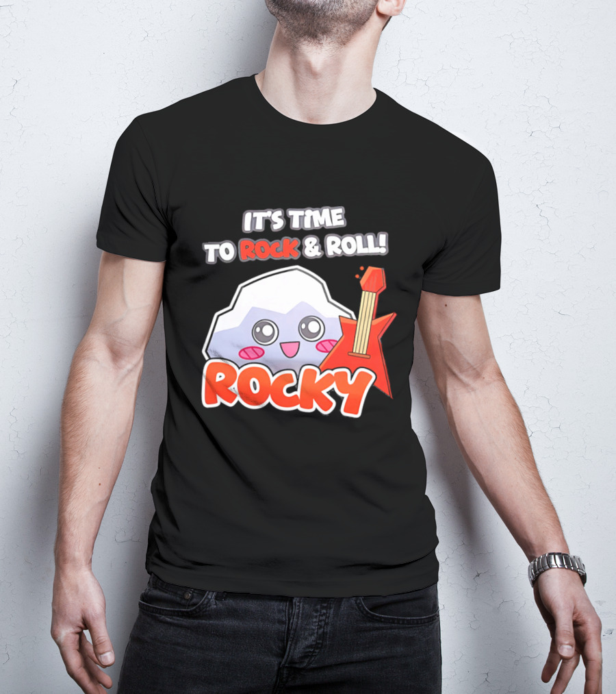 It's Time To Rock And Roll Rocky Rock With Guitar Cute Cartoon T-Shirt