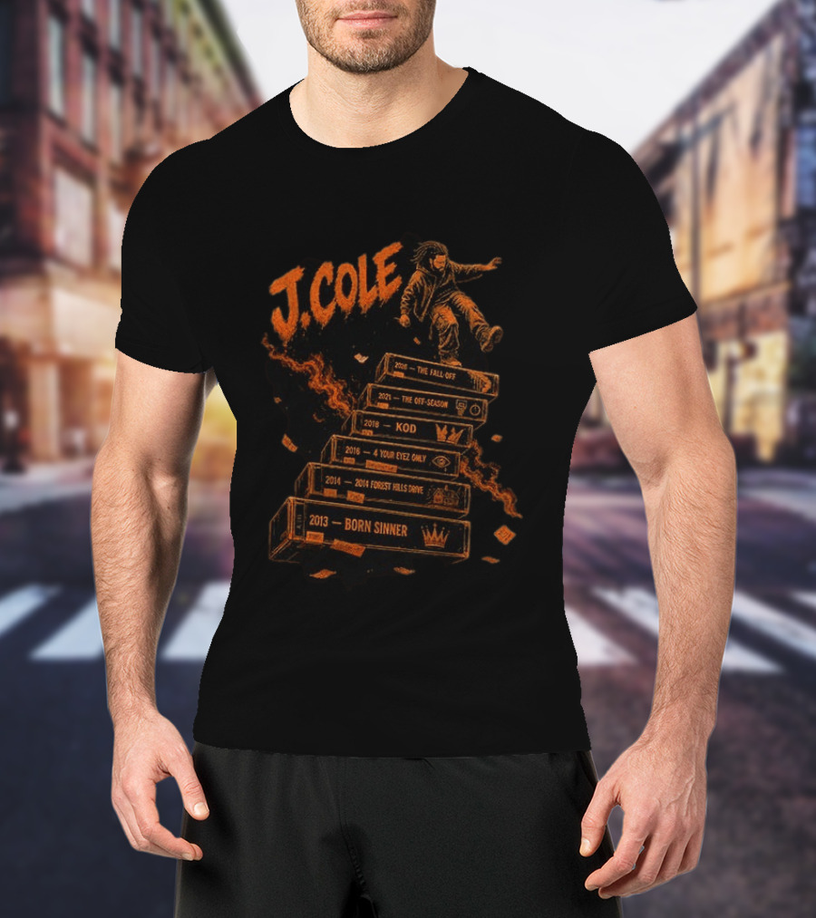 J Cole The Fall Off Tour 2013 Born Sinner 2014 Forest Hills Drive 2016 4 Your Eyez Only KOD 2021 The Off Season Hip Hop Rap Music T-Shirt