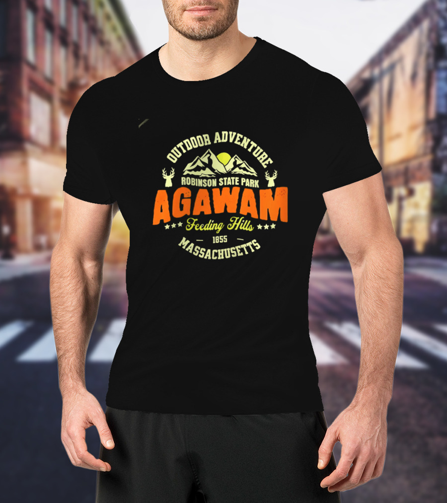 Outdoor Adventure Robinson State Park Agawam Feeding Hills 1855 Massachusetts Mountain Sun Deer T-Shirt