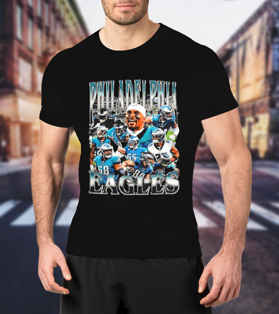 Philadelphia Eagles Player Photo Collage Screaming Metallic Bootleg T-Shirt