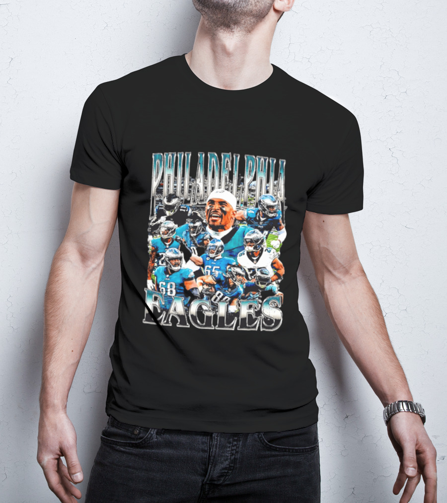 Philadelphia Eagles Player Photo Collage Screaming Metallic Bootleg T-Shirt