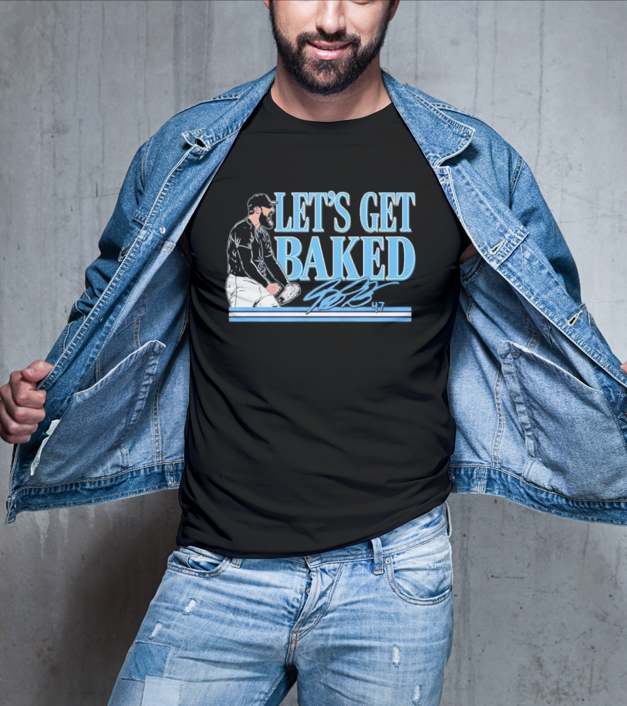 LET'S GET BAKED Bryan Baker Bearded Baseball Pitcher Celebrating Line T-Shirt