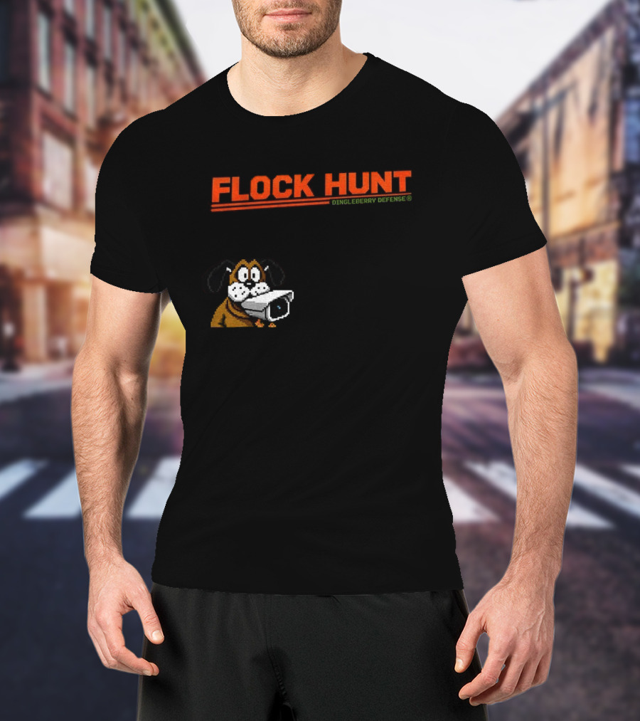 Flock Hunt Pixelated Canine Dingleberry Defense Security Camera T-Shirt