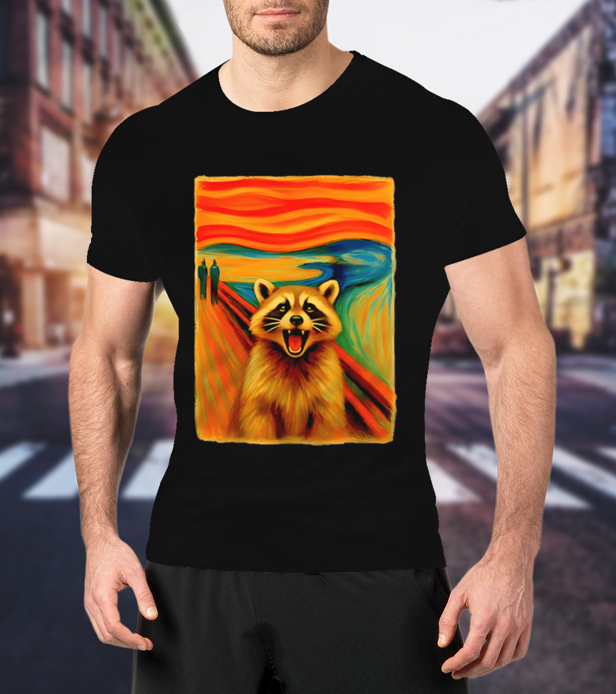 Raccoon The Scream Edvard Munch Painting Mashup T-Shirt