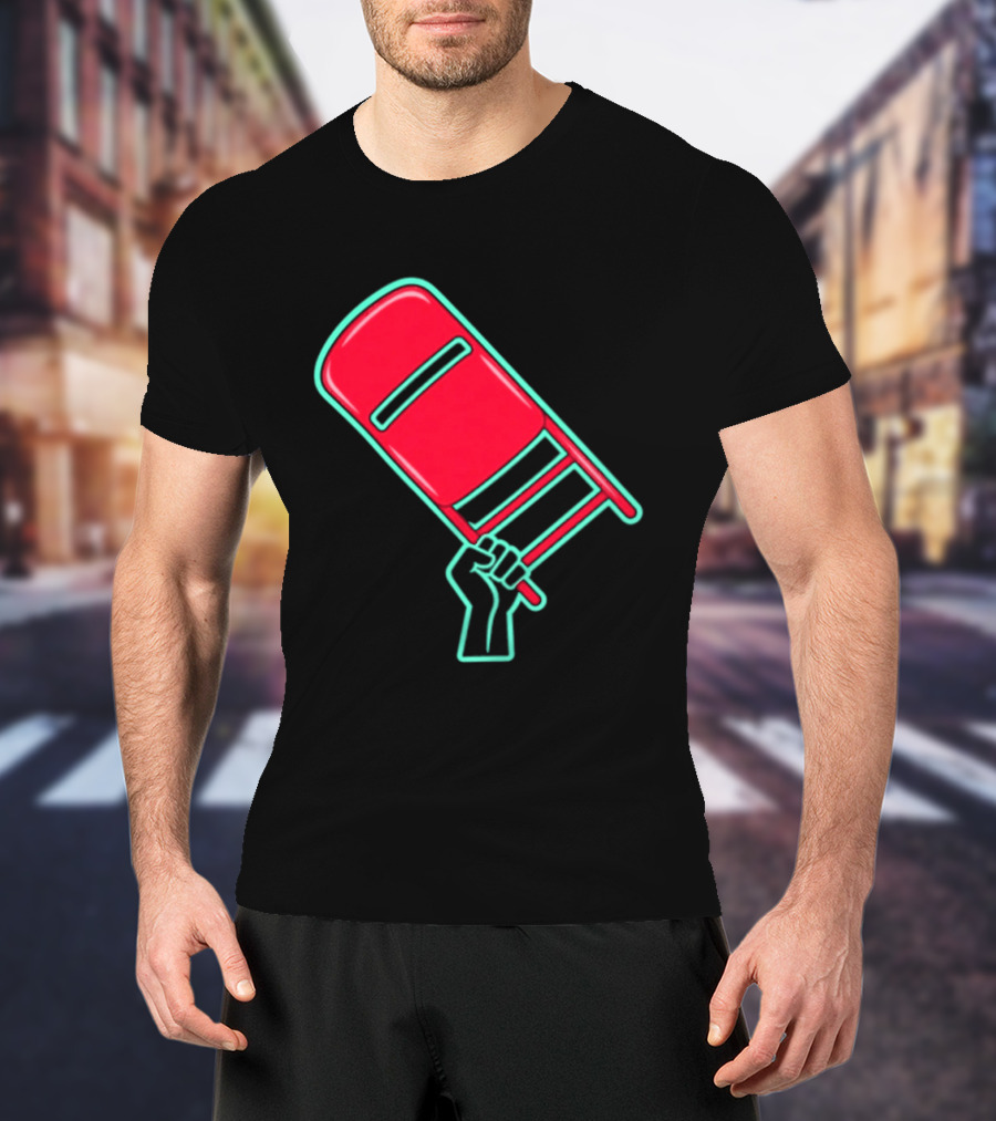 Rebellious Raised Fist Holding Red Chair Protest T-Shirt