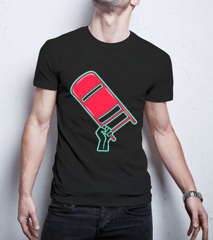 Rebellious Raised Fist Holding Red Chair Protest T-Shirt