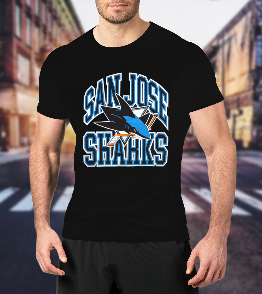 San Jose Sharks Biting Broken Hockey Stick Triangle NHL T-Shirt