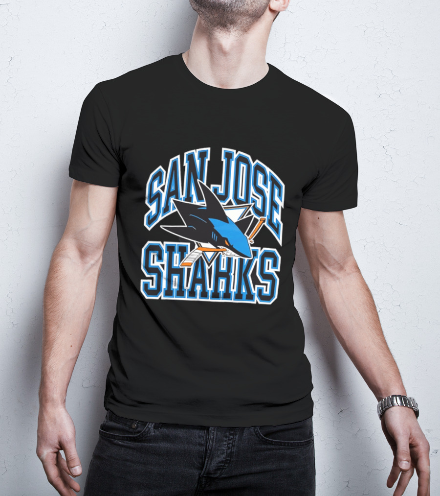 San Jose Sharks Biting Broken Hockey Stick Triangle NHL T-Shirt