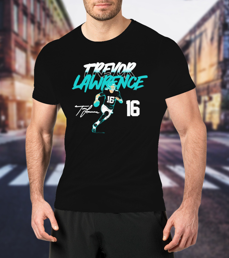 Trevor Lawrence No 16 Jaguars Signature Style Football 2026 T-Shirt