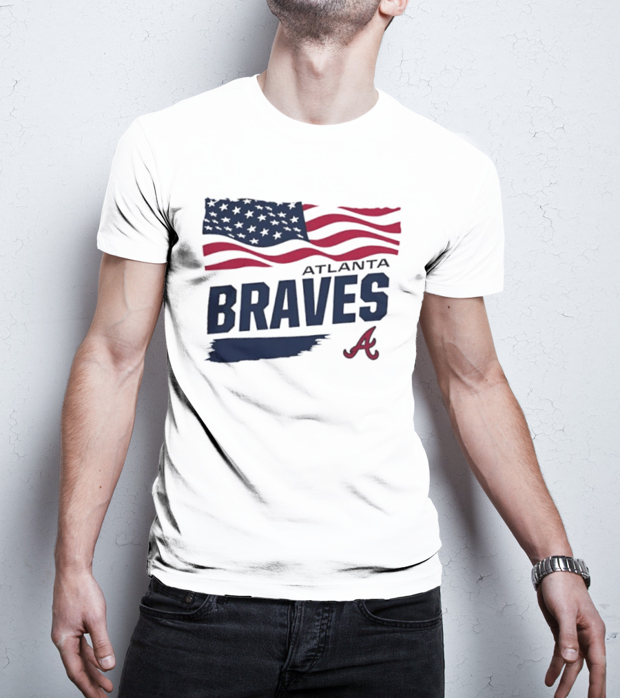 Atlanta Braves Waving American Flag Brushstroke MLB T-Shirt