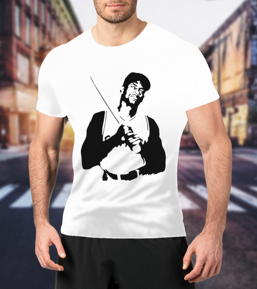 Black And White Stencil Baseball Batter Holding Bat T-Shirt