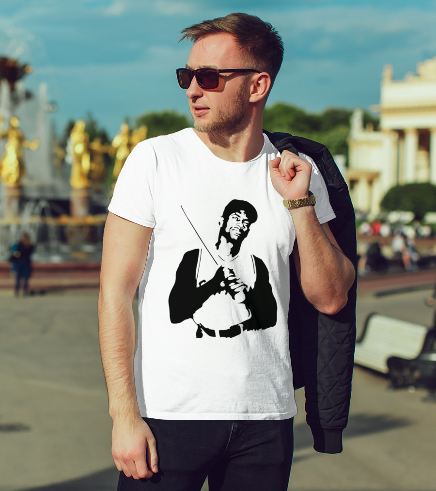 Black And White Stencil Baseball Batter Holding Bat T-Shirt