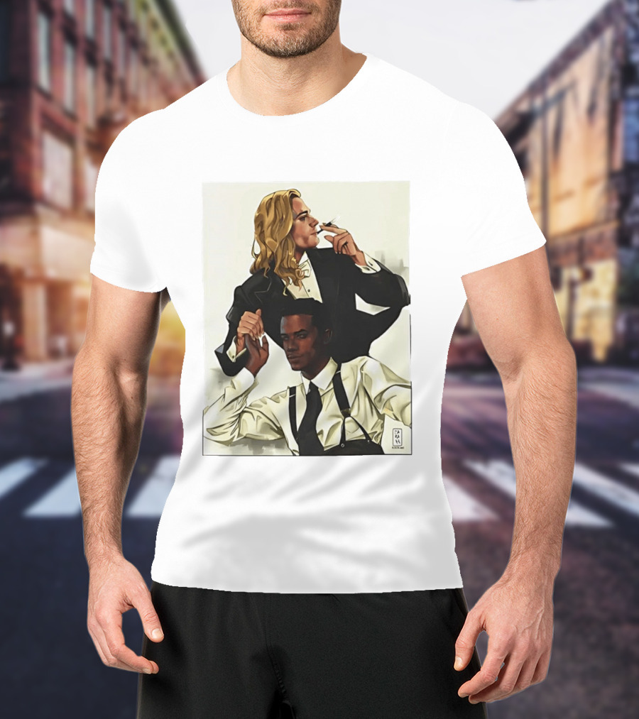 Blonde Tuxedo Smoking Dark Hair Suspenders Duo T-Shirt