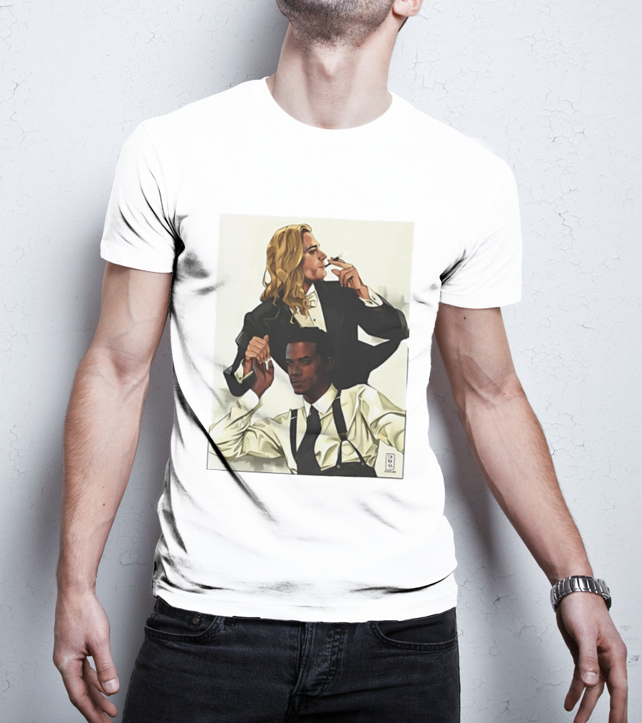 Blonde Tuxedo Smoking Dark Hair Suspenders Duo T-Shirt