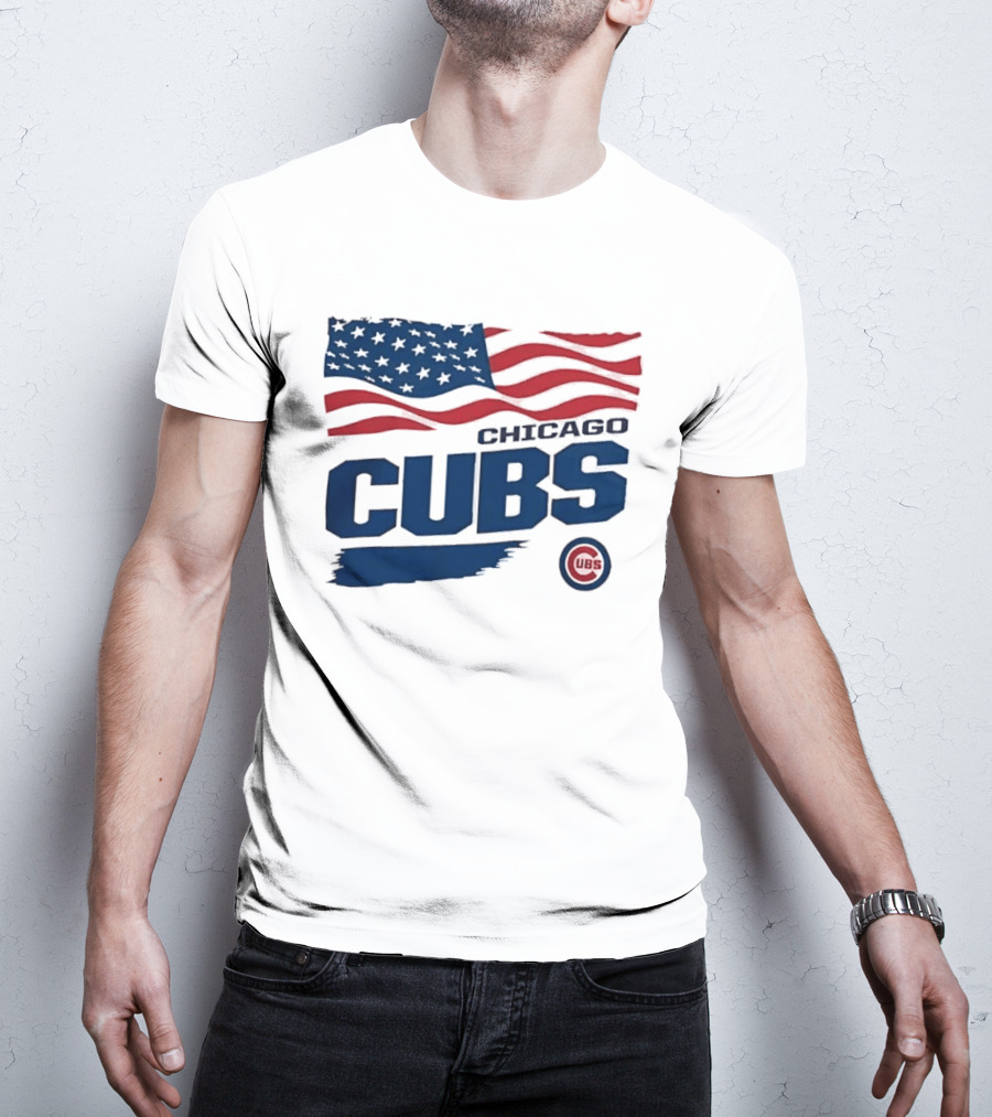 Chicago Cubs American Flag Waving Paint Brush Stroke MLB Cubs T-Shirt