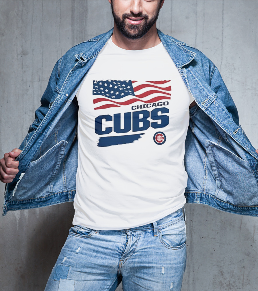 Chicago Cubs American Flag Waving Paint Brush Stroke MLB Cubs T-Shirt