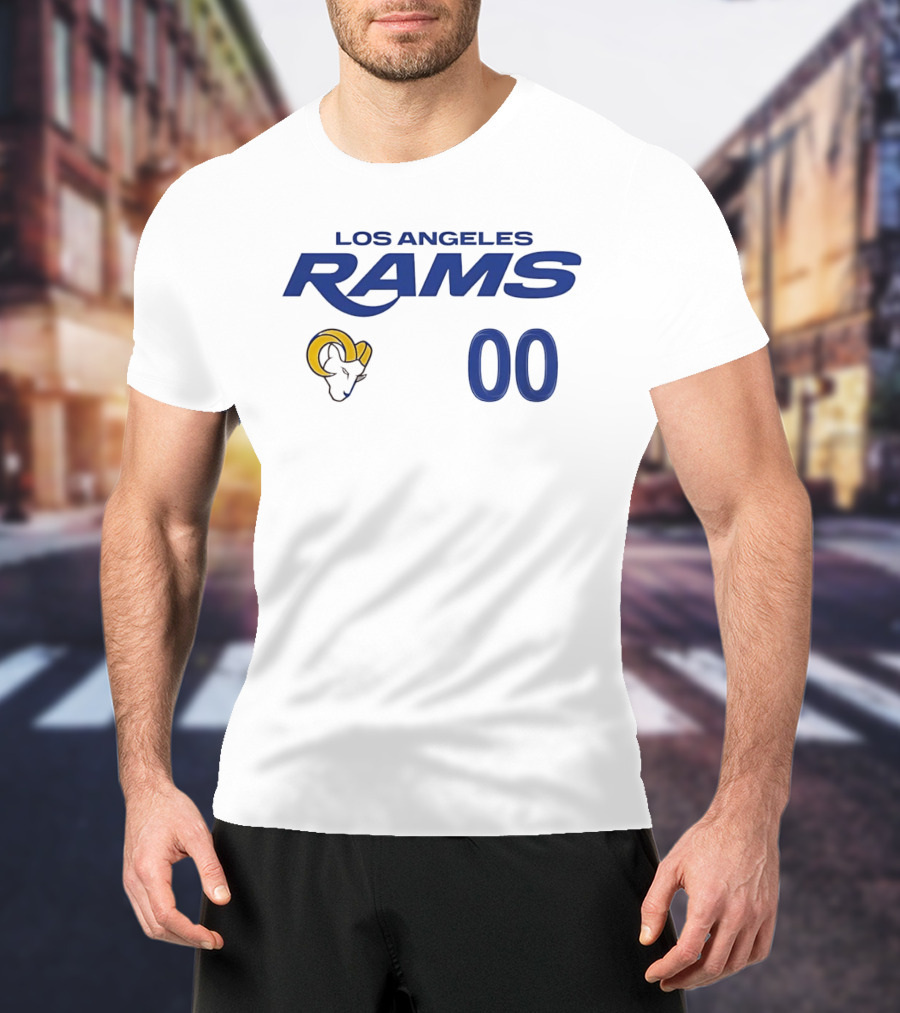 Los Angeles Rams Horned Head 00 Jersey Number Wordmark T-Shirt