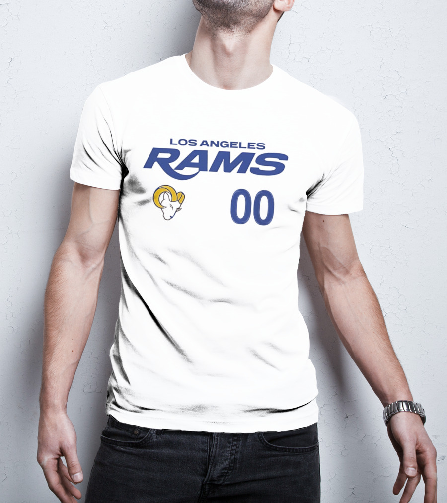 Los Angeles Rams Horned Head 00 Jersey Number Wordmark T-Shirt